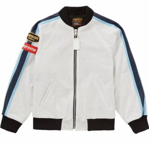 Supreme Vanson Leathers Perforated Bomber Jacket White Rare - NWT