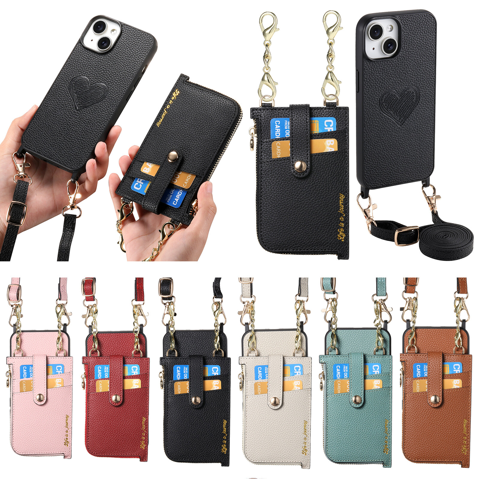 Detachable Card Holder Crossbody Wallet Case for iPhone 15 Pro Max 14 13 12 11-image