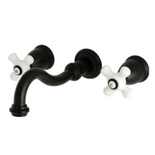 Kingston KS3120PX Two-Handle 3-Hole Wall Mount Bathroom Faucet, Matte Black