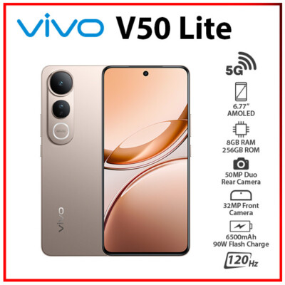 (New) VIVO V50 Lite 5G 8GB+256GB GOLD Dual SIM Unlocked Android Cell Phone