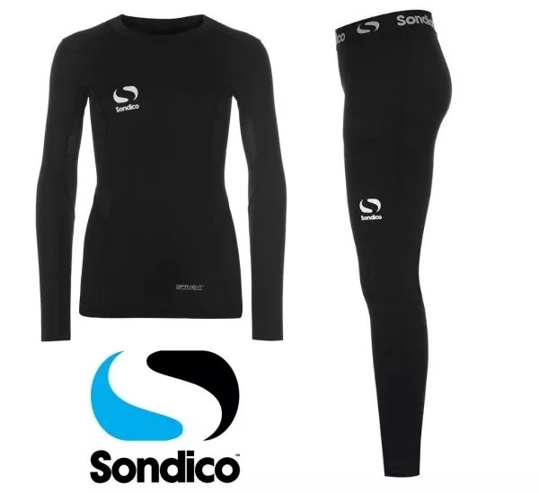 BOYS 7 8 9 10 11 12 13 SONDICO FOOTBALL BASE LAYER SKINS TOP LEGGINGS BLACK