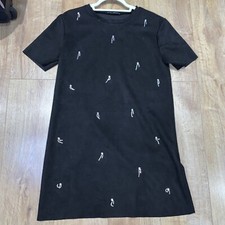 Zara Black Dress Faux Velvet Suede Textured Crystal Detail Party Occasion Medium