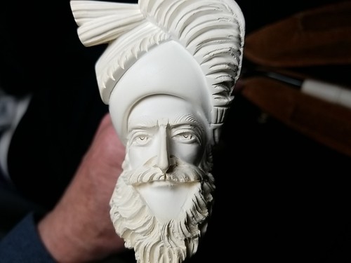 VTG Large 14" Turkish Meerschaum Carved Tobacco Smoking Pipe Sultan Head & Case - Bild 17 von 23