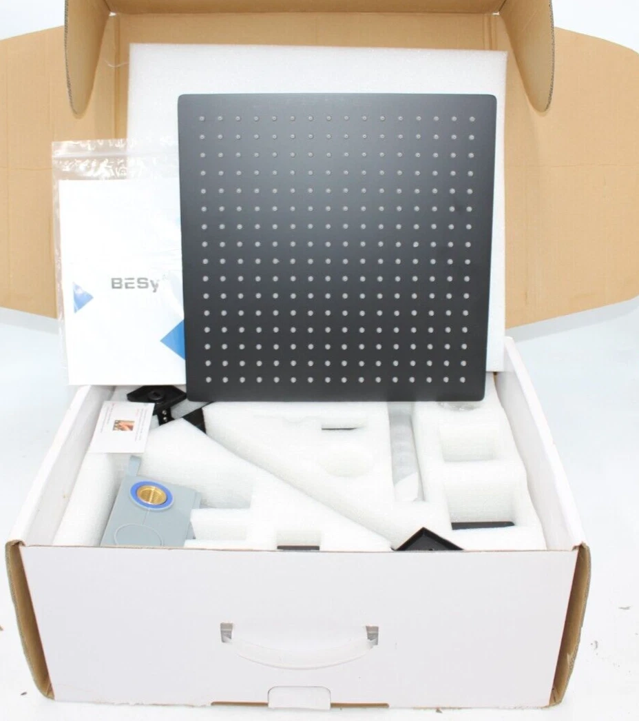 BESy Shower System 12 Inch Rain Shower Head Shower Trim Kit w/ Arm Matte Black