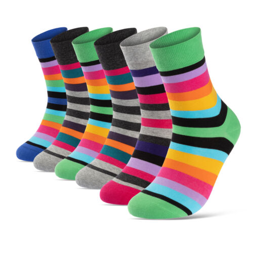 6 | 12 Paar Damen Ringel Socken Bunt Baumwolle Komfortbund ohne Naht - Afbeelding 1 van 18