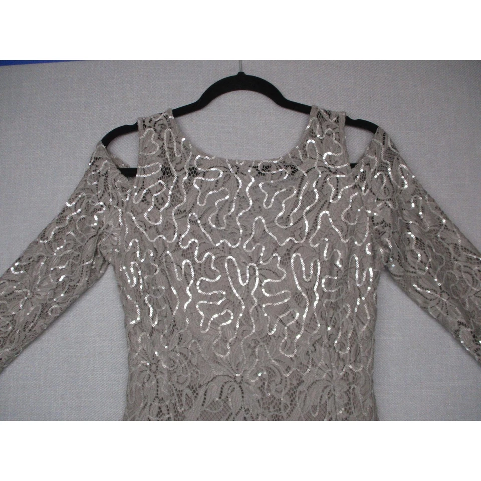 Vestido de noche formal con lentejuelas glamurosas plateado Marina para mujer talla 8 Foto 3 de 4