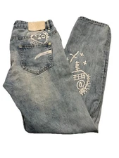 Ron Bass Grafitti Rockstar Jeans 36 X 31” Distressed Blue Denim EUC