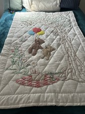 Handmade Vintage Baby Crib Quilt "Bears And Honey" 40 x 60   unisex nursery