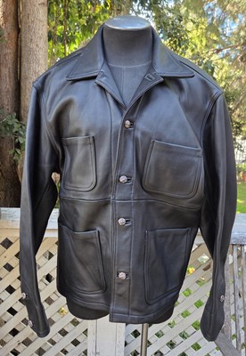 Vintage CHROME HEARTS Men's Thick Black Leather Jacket SZ XL | eBay