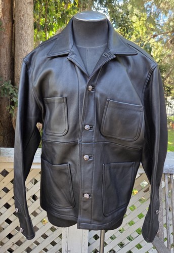 Chrome Hearts, Vintage CHROME HEARTS Men's Thick Black Leather Jacket SZ XL