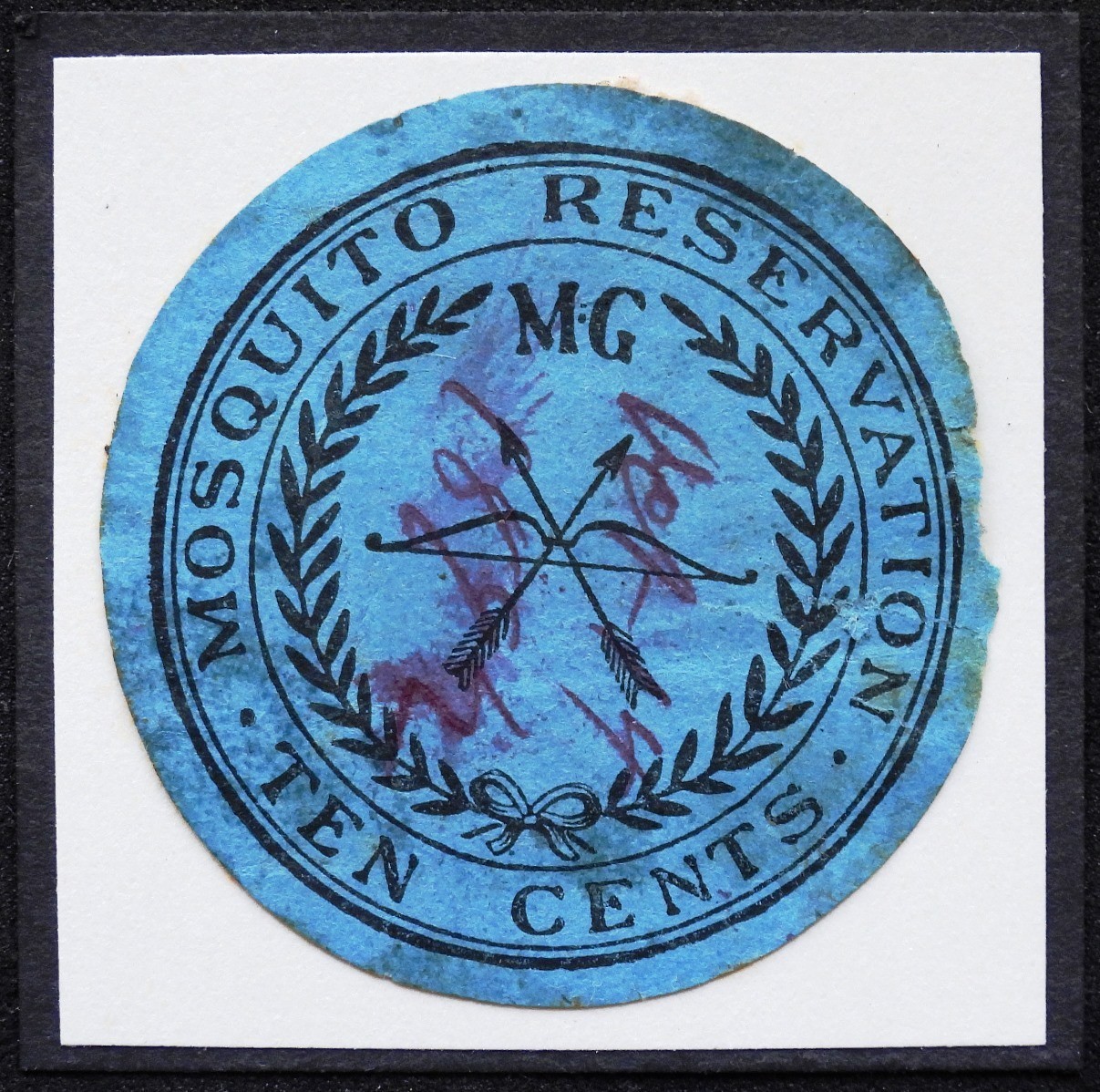 [1539] NICARAGUA 1892. Mosquito Reserve Supreme Court Revenue, 10c black on blue