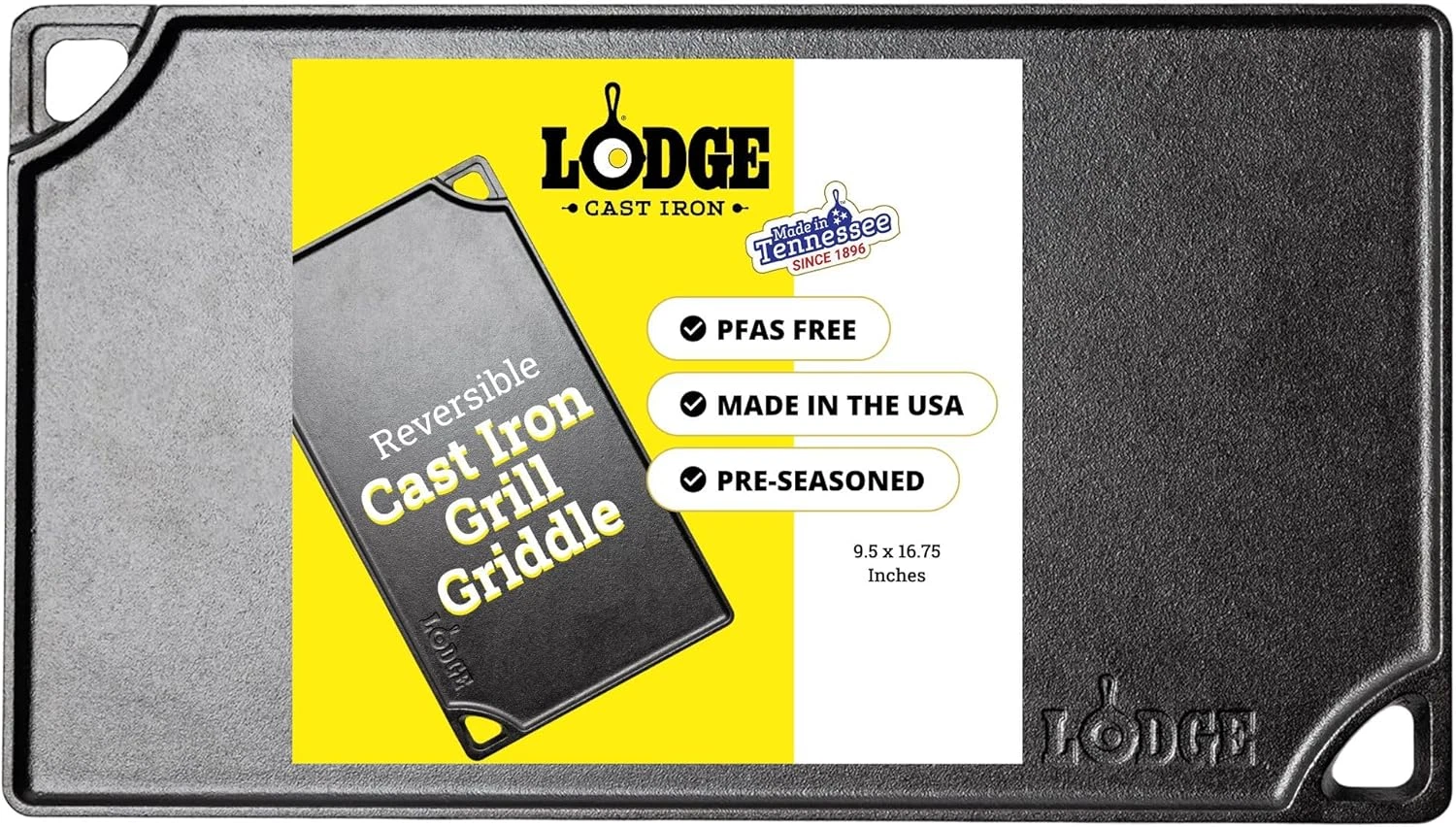 Double Play Reversible Cast Iron Grill/Griddle - Dual-Sided with Double Burner C