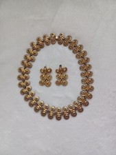 Vintage Gold Tone Choker Necklace Earrings Set Swirl Link design As Is Faded
