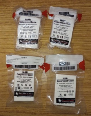 NAR 4 Pack Unexpired Compressed Gauze - EXP 2028-2032
