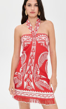 💕$270 FARM RIO RED MAJESTIC COCONUT TREE BEADED HEM MINI DRESS NEW SZ LARGE
