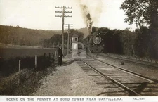 Scene on the Pennsy at Boyd Railroad Tower Danville PA RPPC Photo Postcard COPY