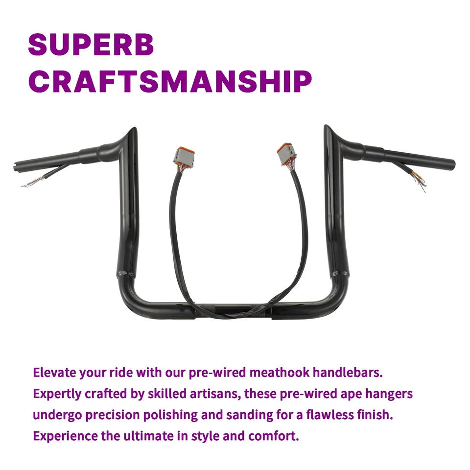 Manillar Fat Meathook 14" precableado 1,5" para Harley Street Electra Glide '96-'06 Foto 4 de 4