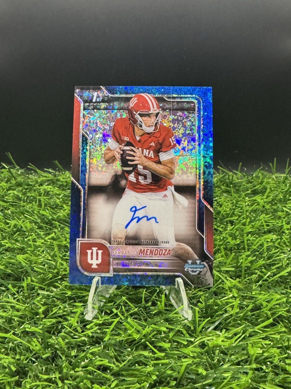 Fernando Mendoza 2025 Bowman Chrome U Blue Mini-Diamond Auto #d /150 #BCA-FME