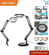 10X Magnifying Glass with Light Clamp Desk Lamp 3 Colors Dimmable LED