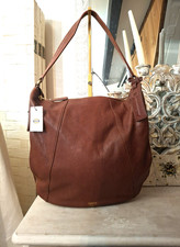 Borsa a tracolla nuova con etichette FOSSIL 'Owen Hobo' vera pelle marrone chiaro media prezzo consigliato £ 229