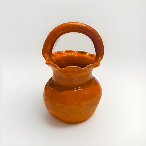 Vintage Handmade Orange Glazed Pottery Jug Pitcher with Handle 6.5” - Afbeelding 1 van 8
