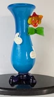 VNTG Murano Glass Clown Footed Vase, Applied Head/Hands, Italy, Sky Blue Lovely!