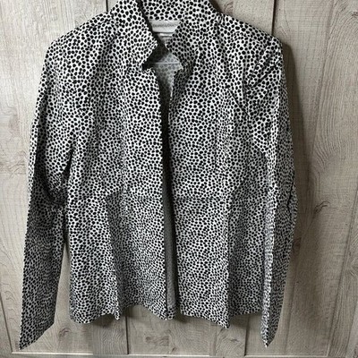 Drapers & Damons Womens Medium Black White Animal Print Open Front Jacket Blazer