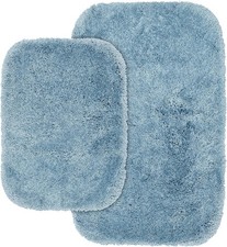 Finest Luxury Basin Blue 2-Piece Set Ultra Plush Washable Bath Rug - Soft