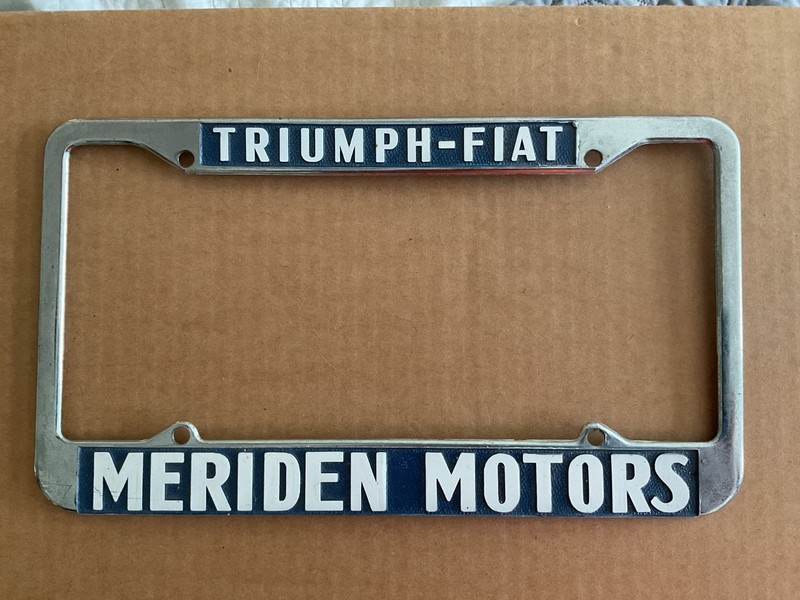 Rare Vintage Meriden Motors Triumph-Fiat Dealership License Plate Frame