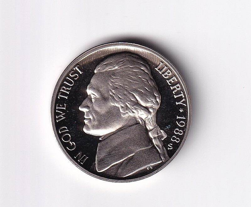 1988 S Proof Jefferson Nickel 5c Coin from Proof Set #554