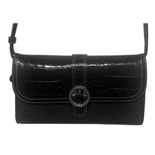 BRIGHTON Handbag Black Crocodile Texture Buckle Closure Organizer Crossbody