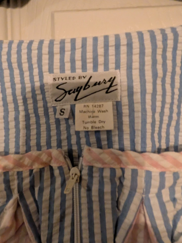 Vtg Saybury Women Size Small  Multicolor Seersucker House Coat Robe Zip Pockets - Image 2 of 4