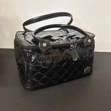 CABOODLES MakeUp Storage Travel Case Cosmetic Black Vinyl Quilted Purse Bag. 2C2
