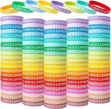 Jesus Loves You Silicone Bracelets Christian Wristbands Bulk Bible Verse Rubb...