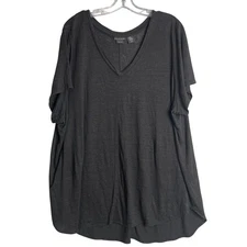 Tahari 100% Linen Top Womens Plus Size 2X Black Lagnelook Beach Minimalist