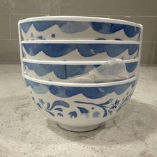 Set 4 BLUE & WHITE 4.5” Bowls MELAMINE Small Dip Appetizer Sigrid Olsen Beach To