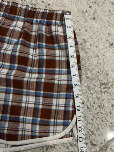 Vintage 60s Swim Trunks Checkered Blue & Brown Tag Large? Measures (30-36) - Picture 4 of 8