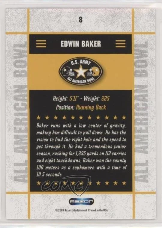 2009 Razor US Army All-American Bowl Edwin Baker #8 - Image 2 of 2