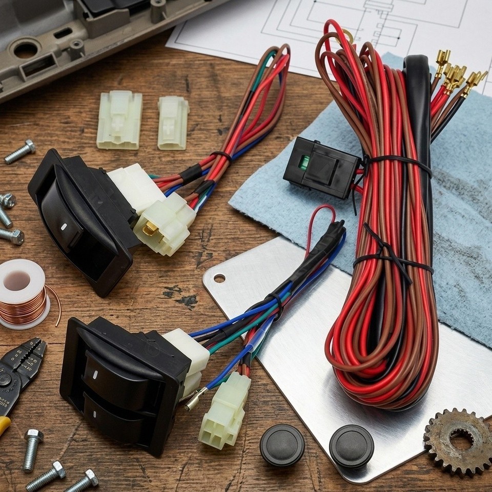 Power Window Switch Kit 12V 24V for For two Door Cars Includes Harness ...