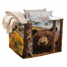 56L Woodland Bear Rectangular Storage Bin,Laundry Basket Clothes Hamper with ...