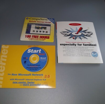 Lot Of 3 SEALED Vintage Internet Service Provider Discs Wow! CompuServ Microsoft