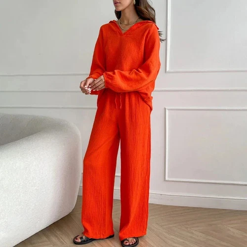 Women V Neck Long Sleeved Top Loose Casual Drawstring Pants Set 2Pcs Set Summer - Picture 13 of 28