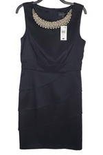 Connected Apparel Womens SZ 12 Tiered Little Black Dress Wedding Beaded Slit