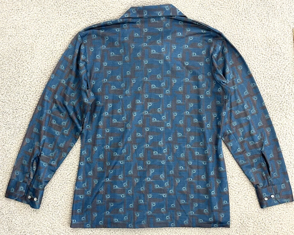 Vintage John Henry Disco Shirt Mens Large Jersey Knit Slinky 70s Button Up - Image 2 of 4