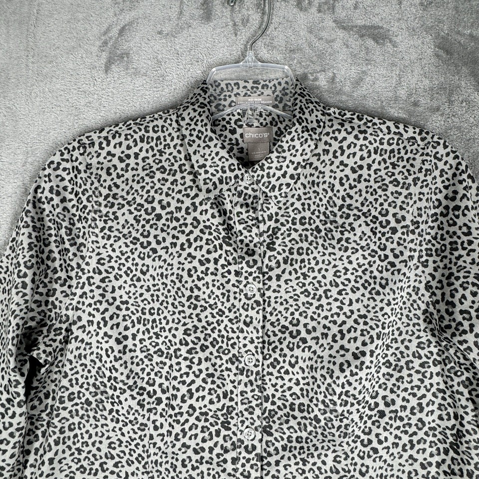 Chicos Shirt Women 8/10 1 Black Gray Cheetah Print CoolMax All Seasons ...