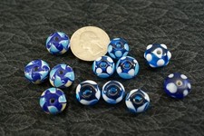 JS 14, Glass, Lamp Work Beads, Jewelry Making, Lot of 12 Beads, Blues