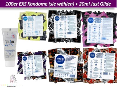   100 EXS Kondome Black / Bubblegum / Choco / Cola / Erdbeere + Justglide