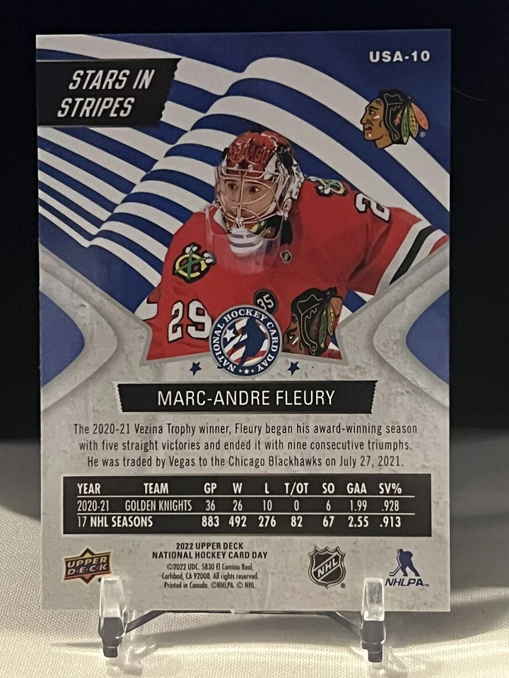 2022 Upper Deck National Hockey USA Marc-Andre Fleury USA-10 - Image 2 of 2