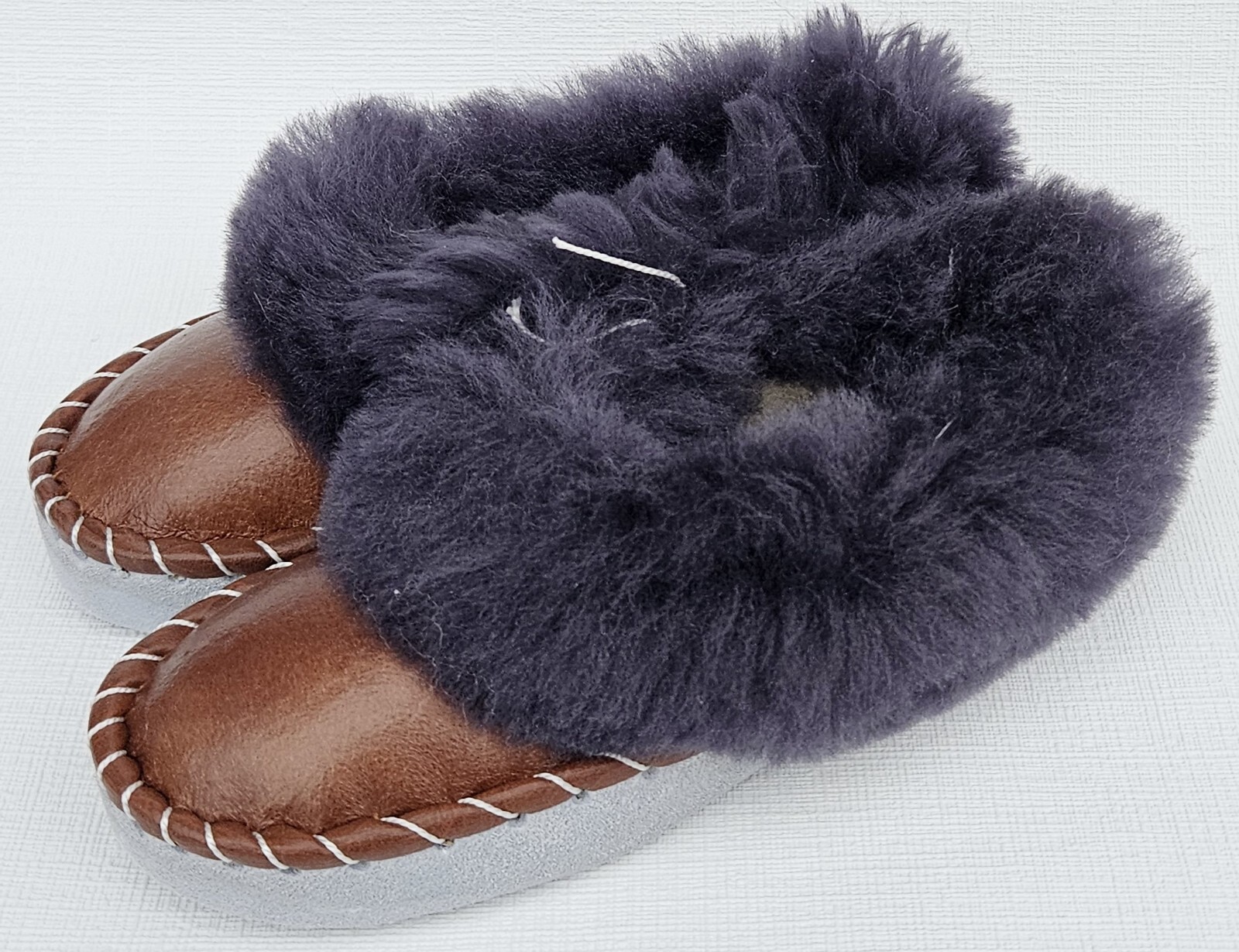 APL PELLICCIA DI AGNELLO PANTOFOLE CALDE taglia 31 NUOVE pelle di pecora pelle fatte a mano marrone (4g.23)