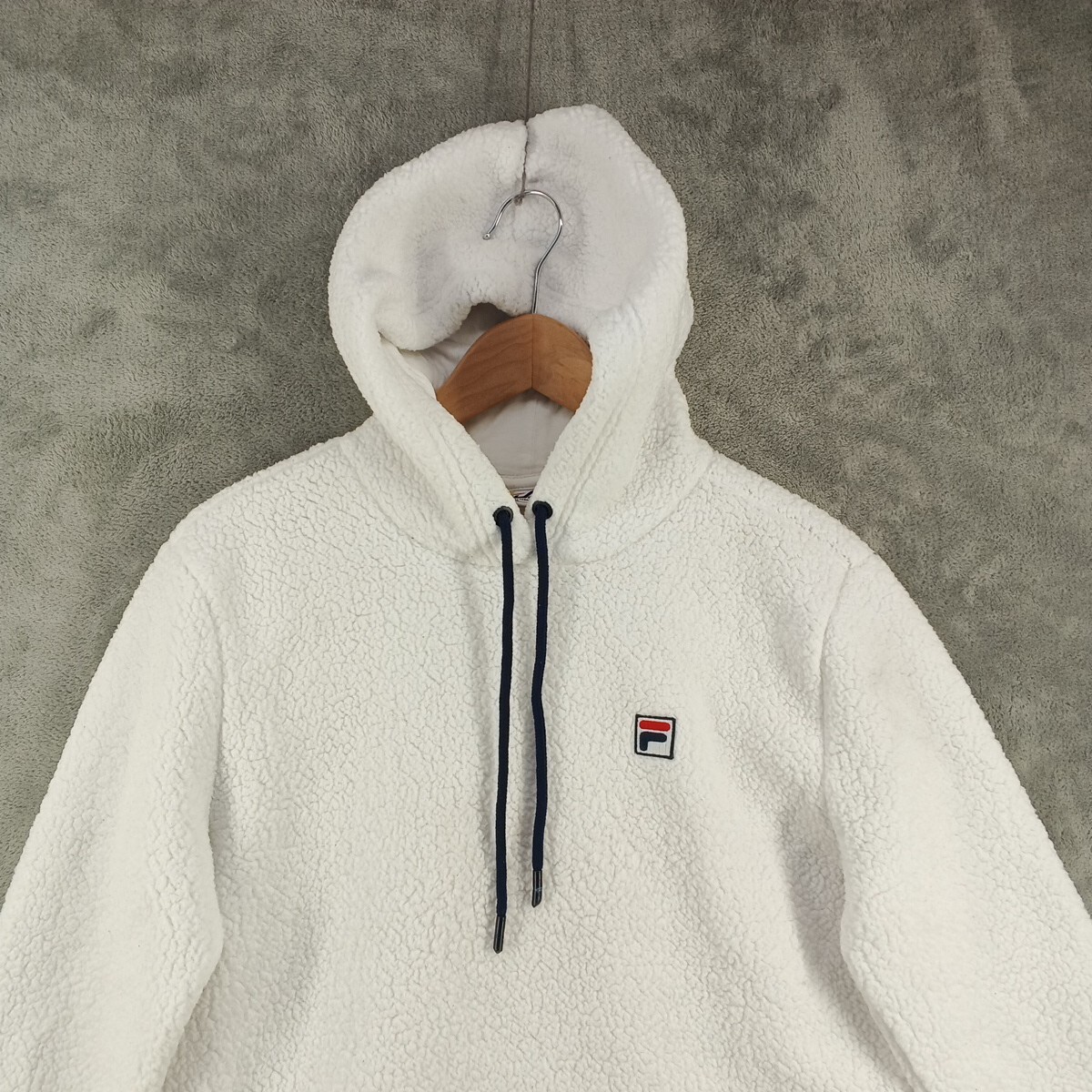 Giacca con cappuccio in pile FILA taglia SMALL (4 6) donna lavorata a maglia casual autunno inverno bianca